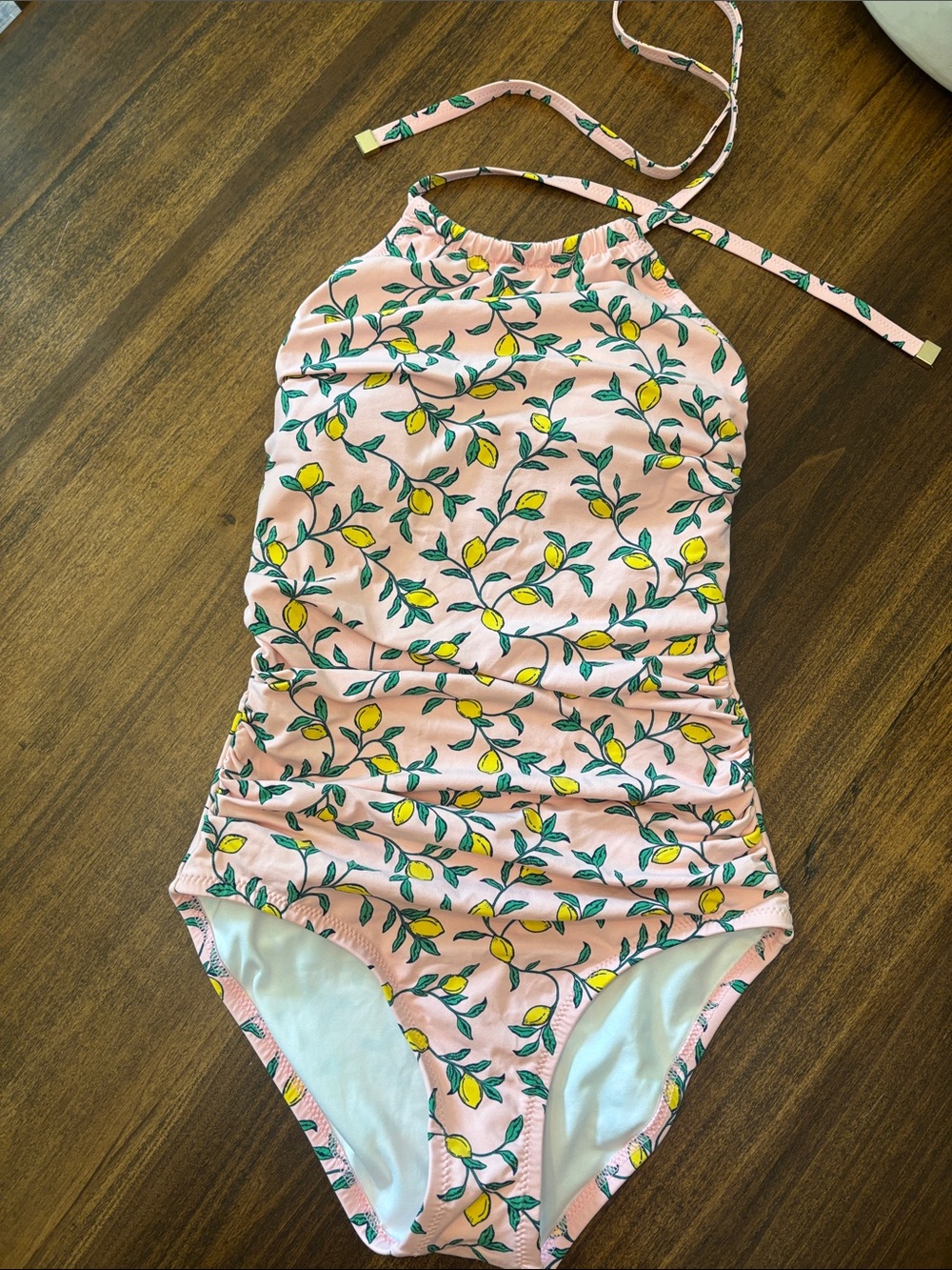 Lands' End Pink Lemon-Print Halter One-Piece Swimsuit women’s size 2